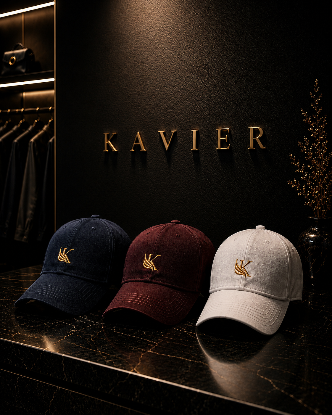 KAVIER Signature Cap – Navy / Burgundy / White